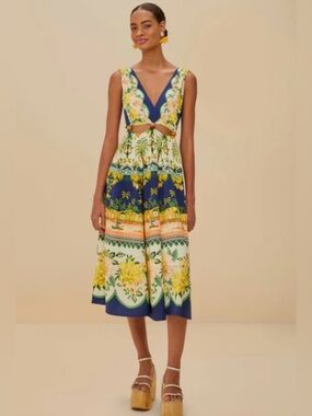 Farm Rio | Amazon Garden Cream Cut Out Midi Dress, large